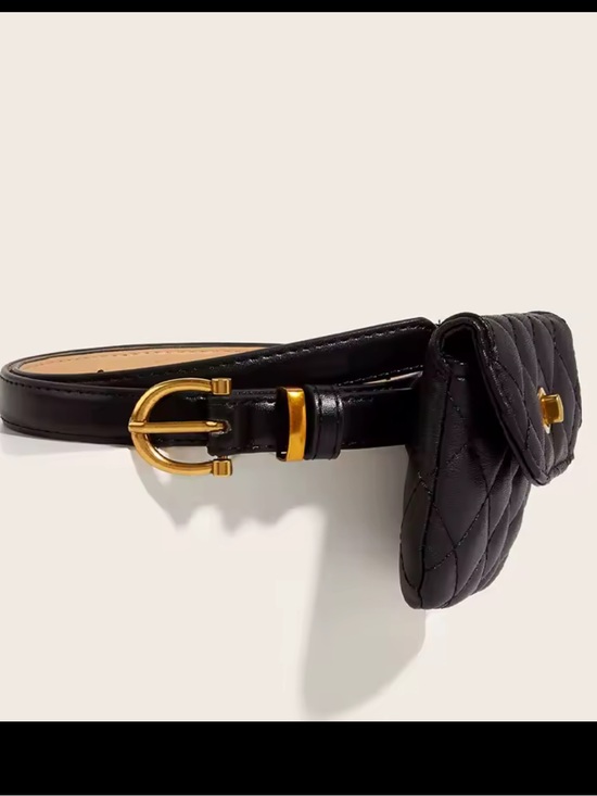 New Luxury Black Quilted Leather Belt Bag with Gold Hardware